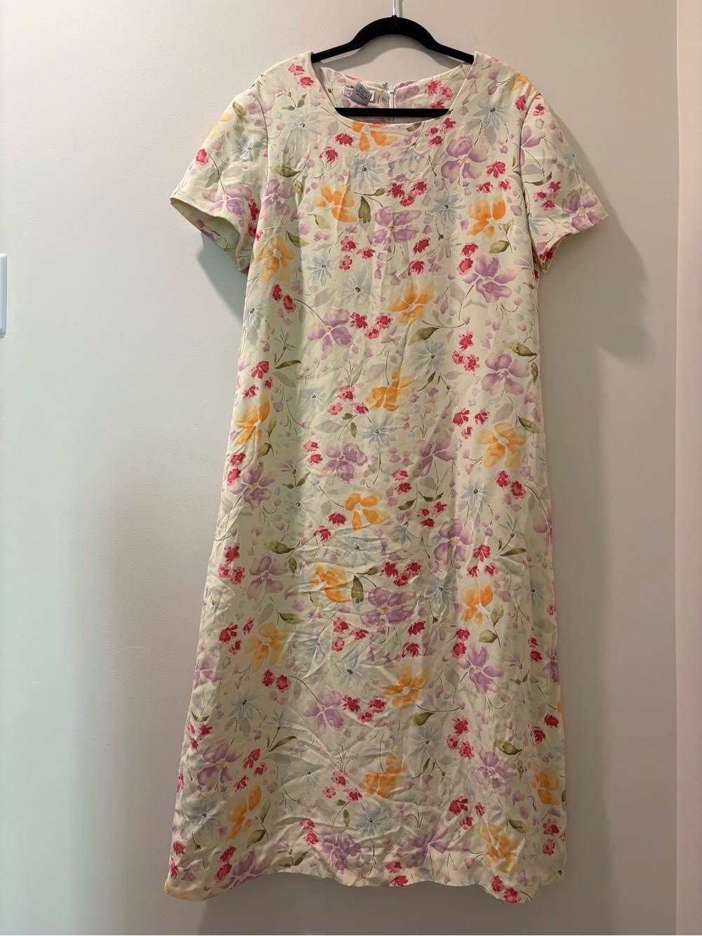 Talbots Cream Floral Short-Sleeve Midi Dress